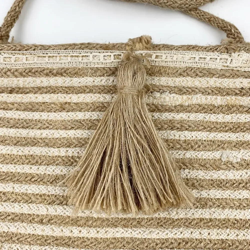 Woven Jute Wall Hanging Bag Basket Storage Organizer Boho Tassels Pot Holder